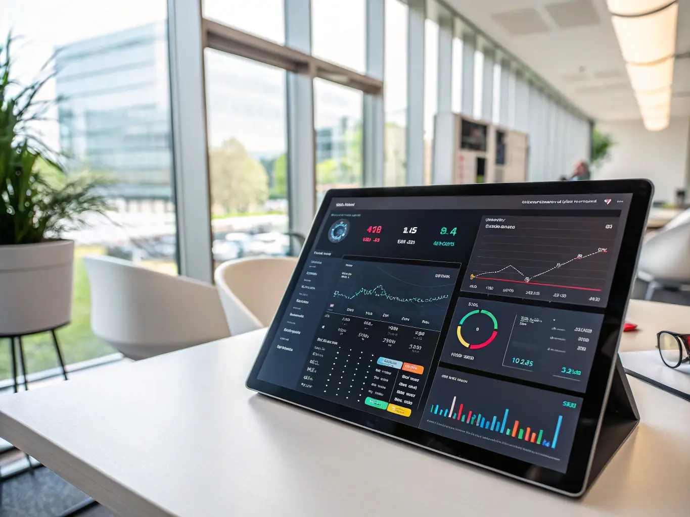 A detailed image of a custom data extraction dashboard, showing real-time data being pulled from various sources and displayed in an organized manner. The dashboard should have a clean and professional design.