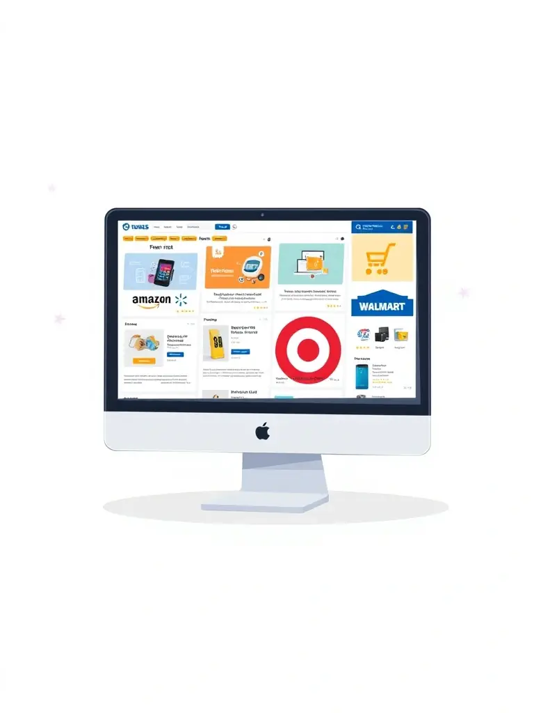 A visual representation of data being extracted from multiple e-commerce websites, showcasing the ability to gather competitive pricing information.